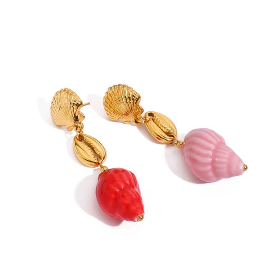 Dainty Shell Red and Pink Earrings