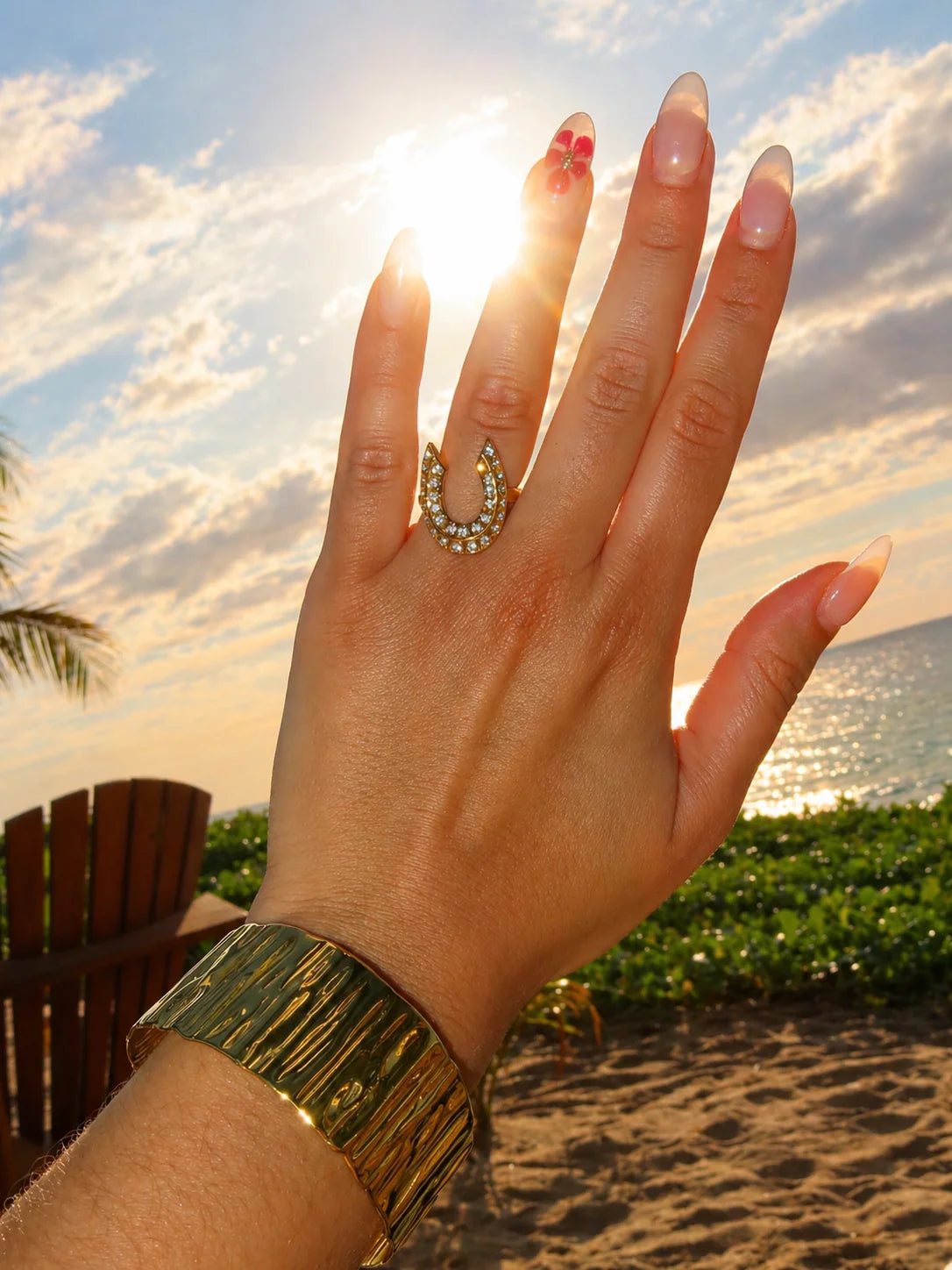 Harper gold pave horseshoe ring, view 4