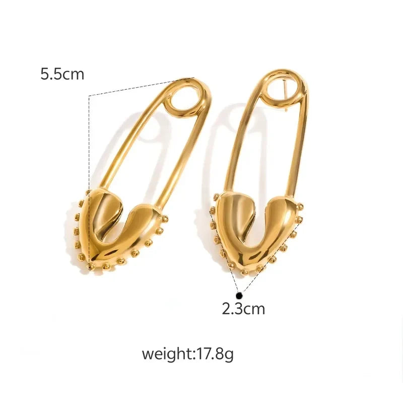 Zelda oversized gold safety pin earrings, size and dimensions