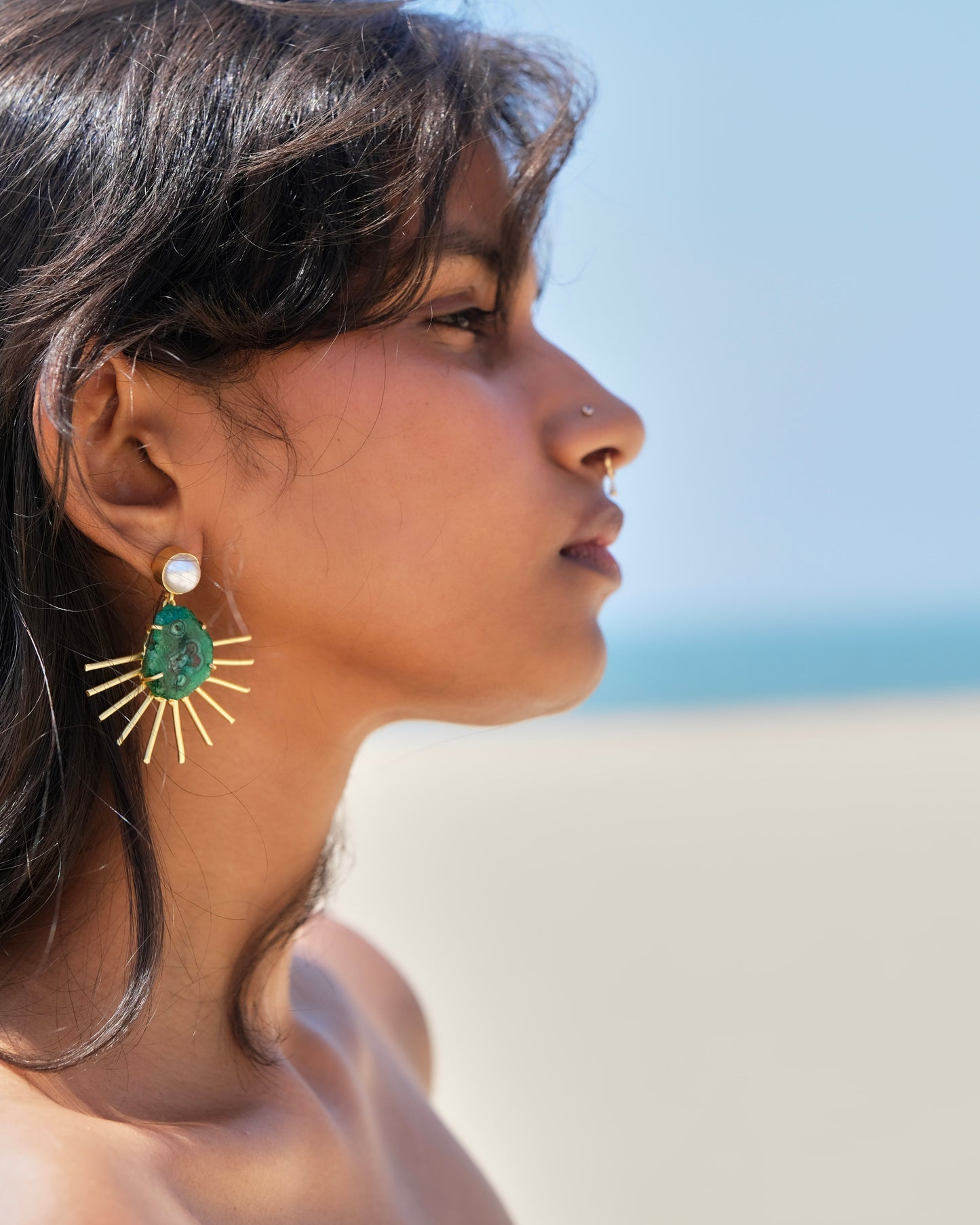 Surfer's Charm Agate Gemstone Earrings (Green)