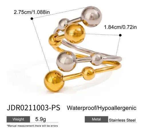 Penelope two-tone gold and silver ball spiral ring, view 2