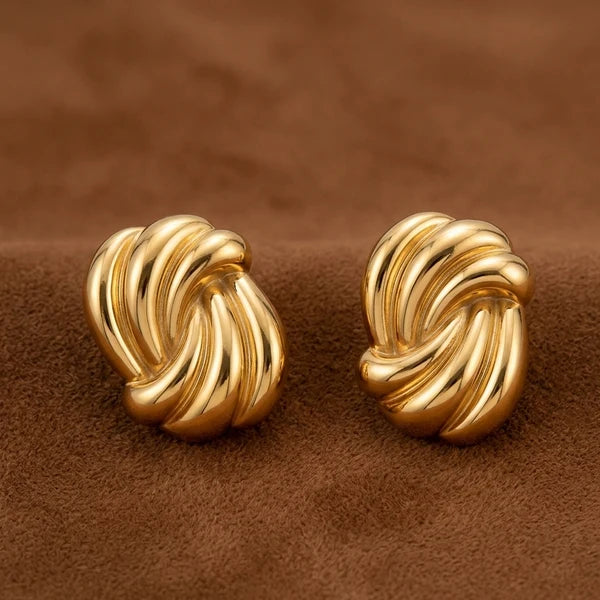 Martha chunky gold knot stud earrings, view 4