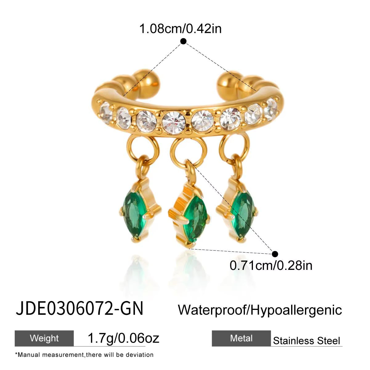 Vogue Ear Cuff Earrings -Single (Green)