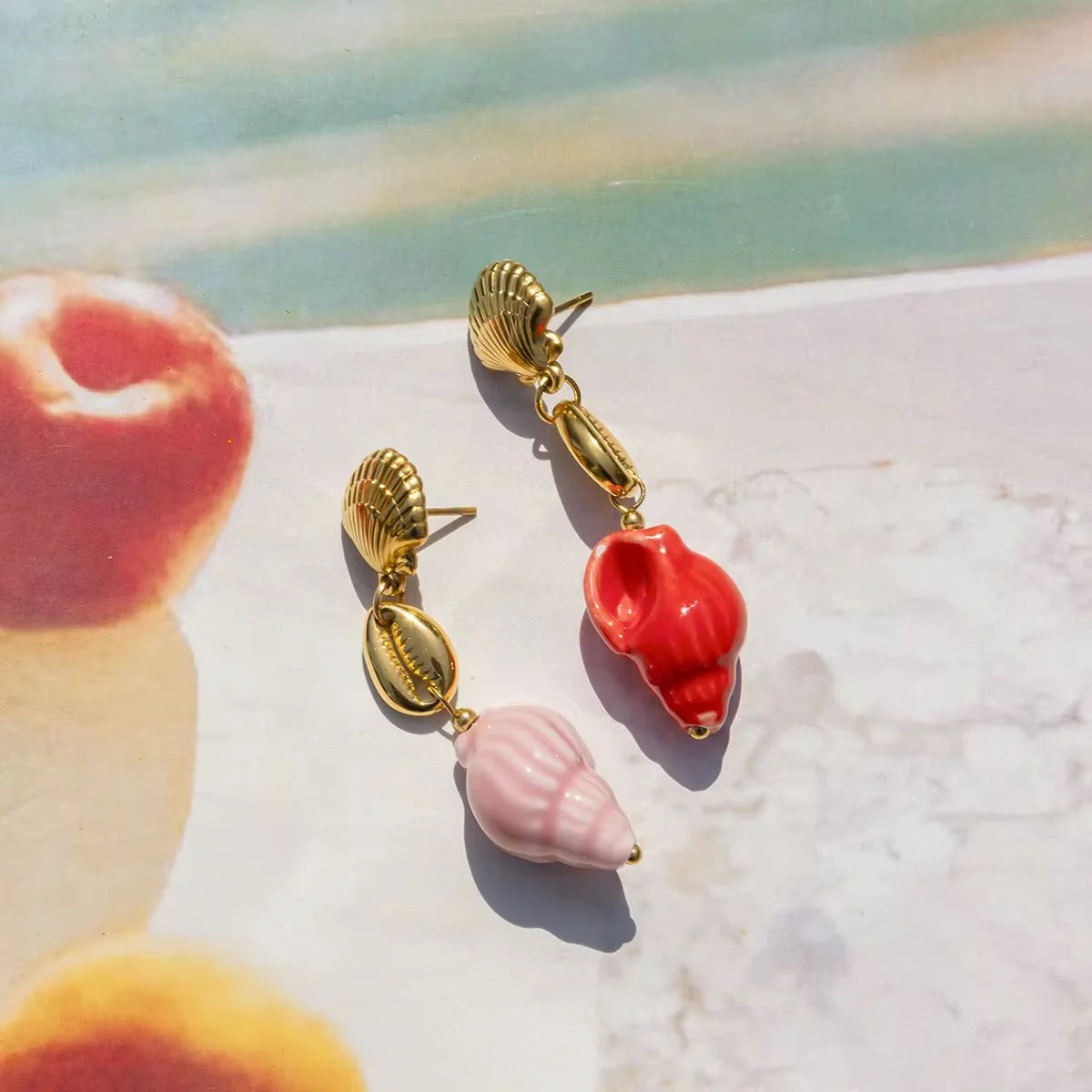 Dainty Shell Red and Pink Earrings