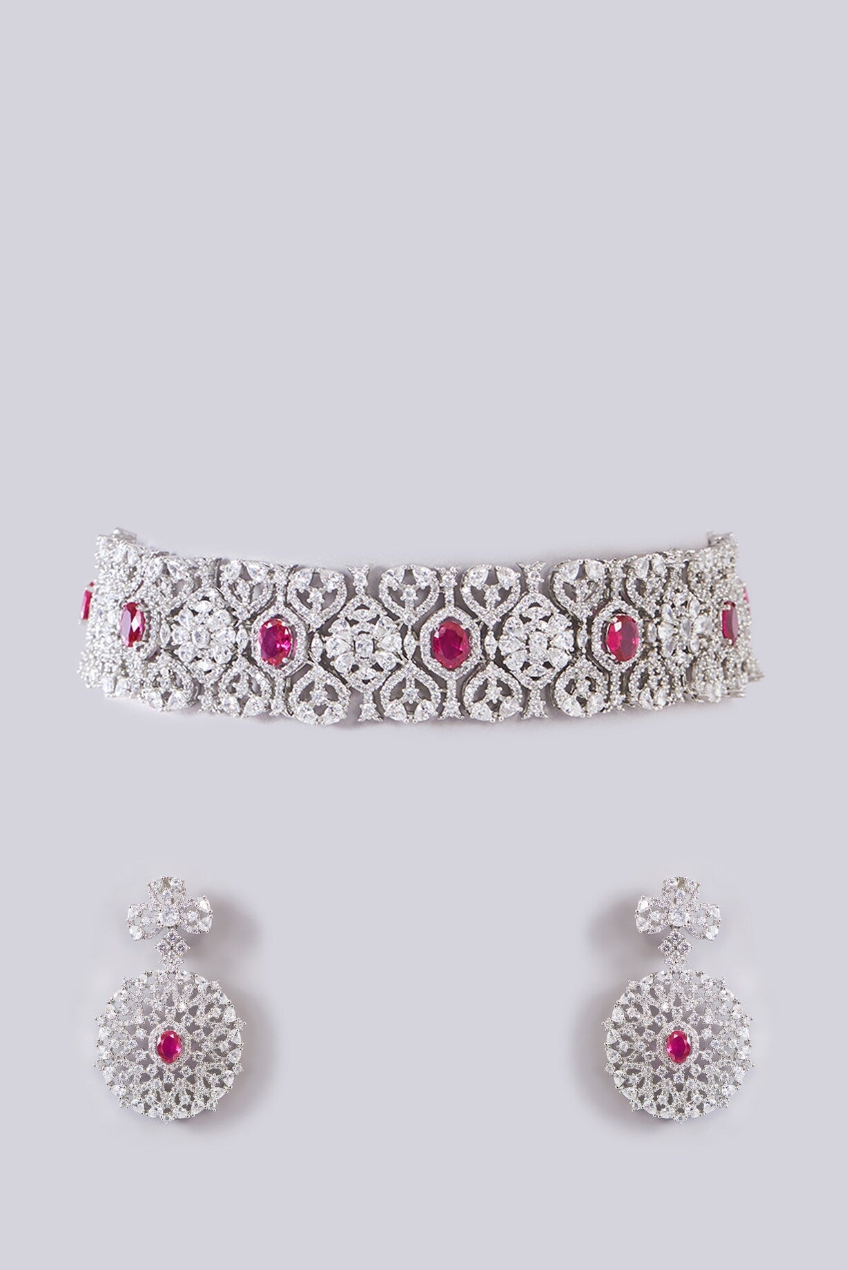 Invicta Diamond Choker Set with Earrings (Red)