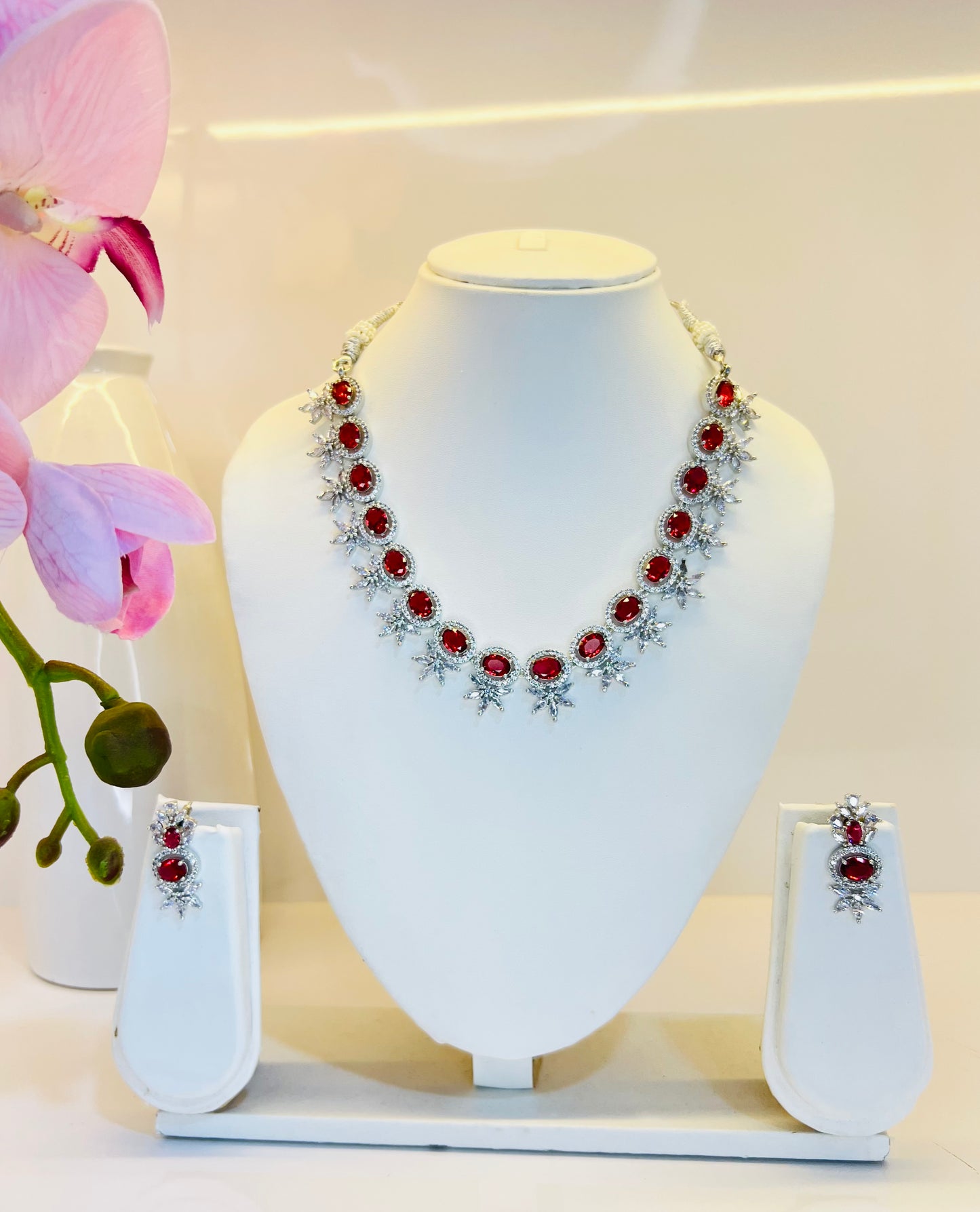 Tina Diamond Necklace Set (Red)