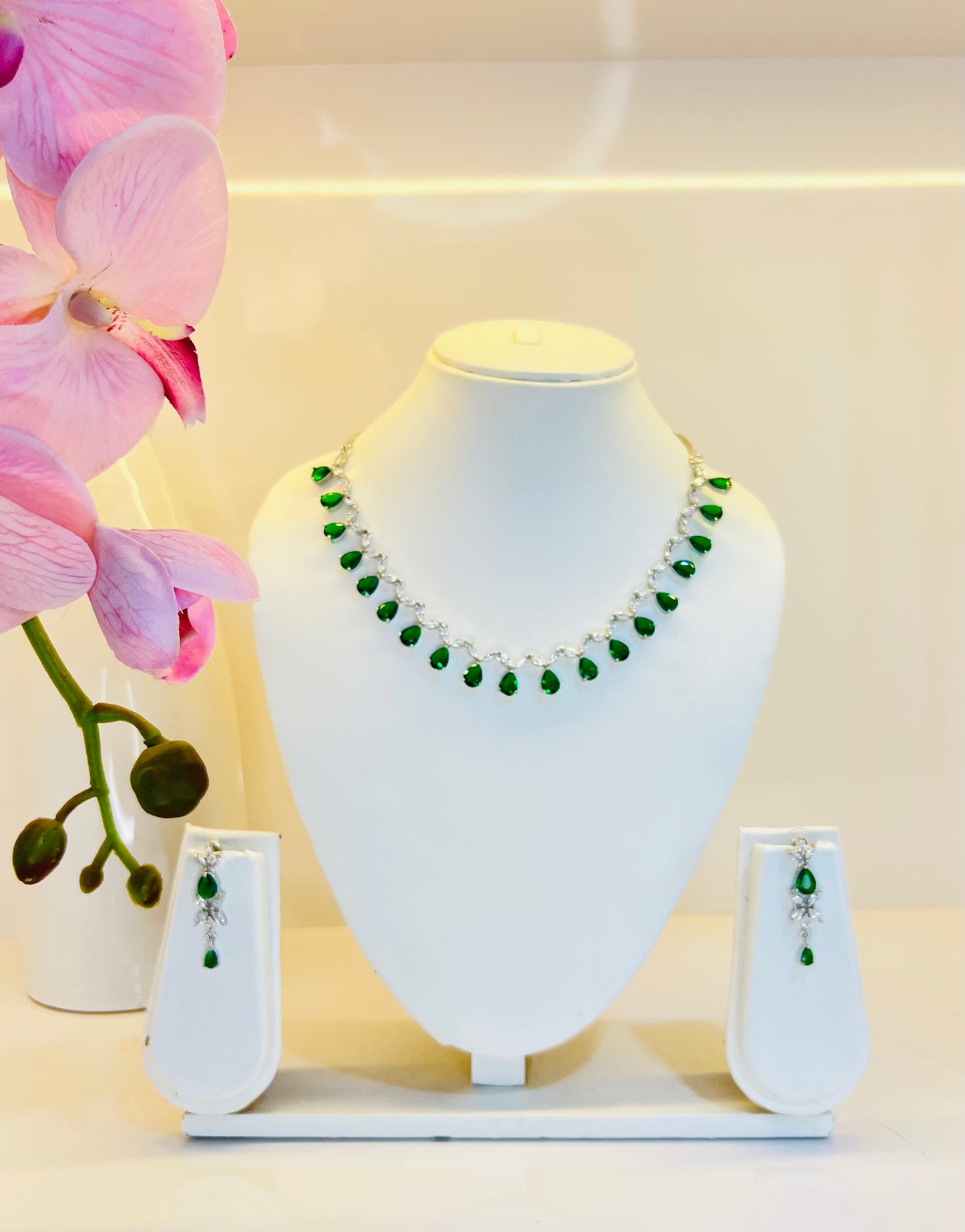 Fiona Diamond Necklace Set (Green)