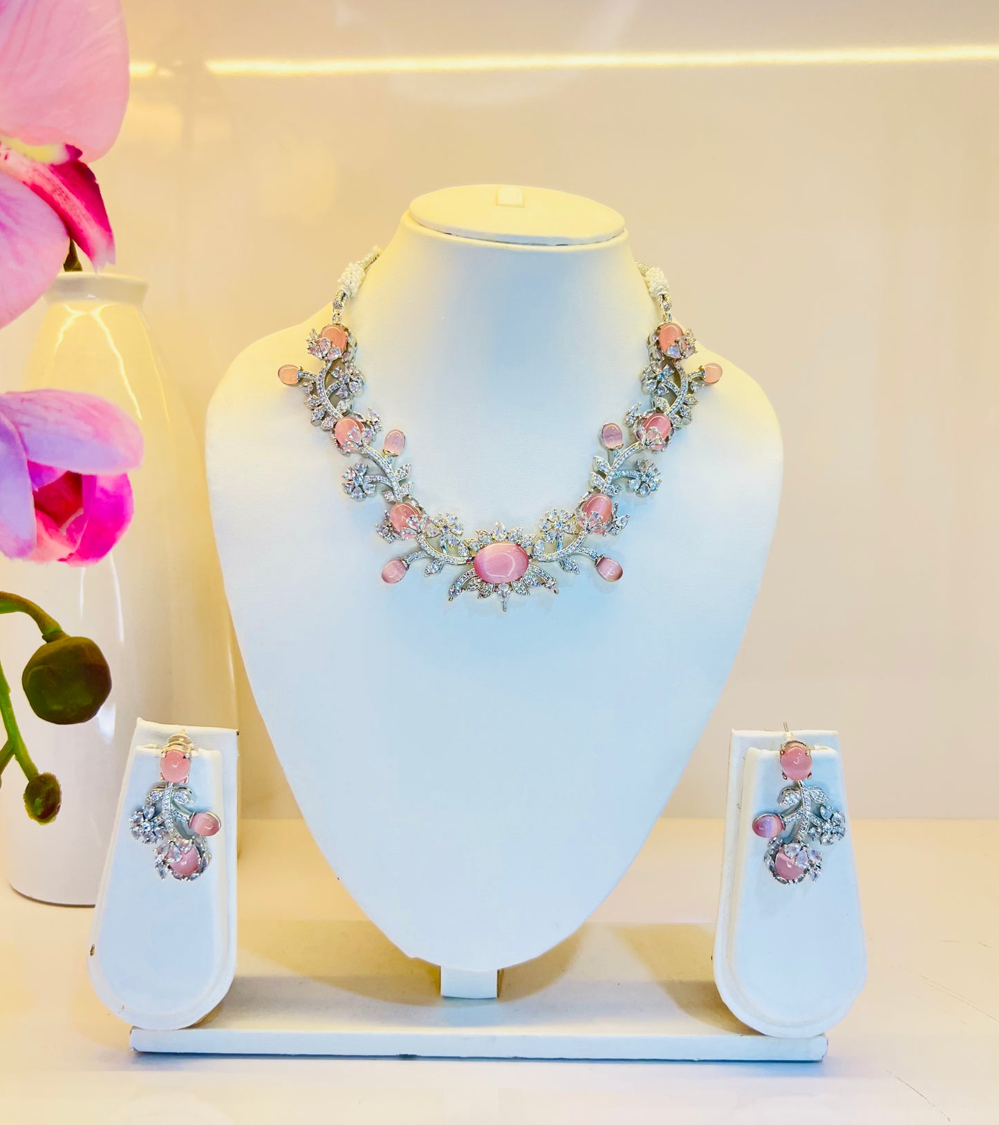Damsel Diamond Necklace Set (Pink)