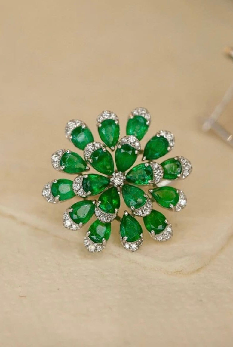 Camellia Adjustable Cocktail Ring (Green)