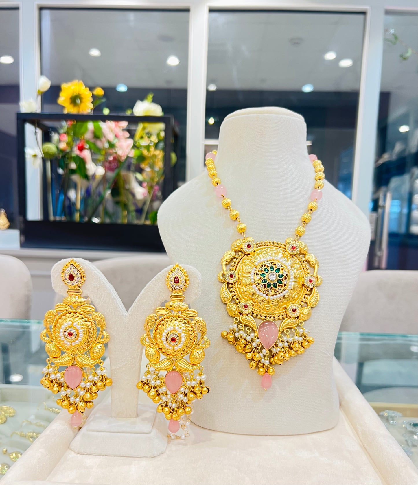 Chitra Kashmiri Long Necklace with Jhumkaa (Pink)