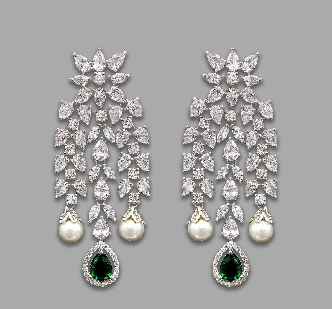 Radiance Diamond Necklace with Pearl Drops (Green)