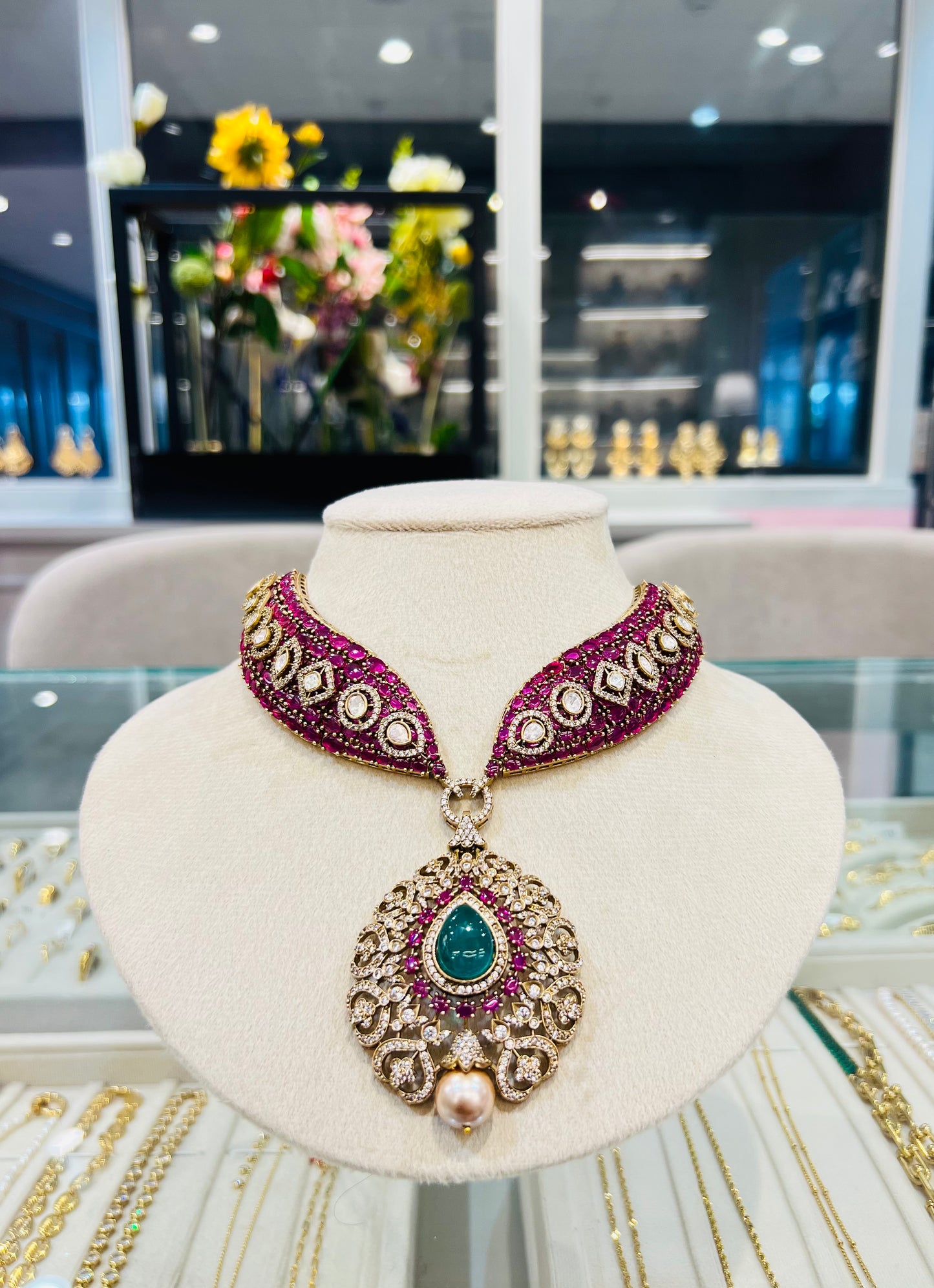 Vaishnavi Polki Necklace Set (Pink)