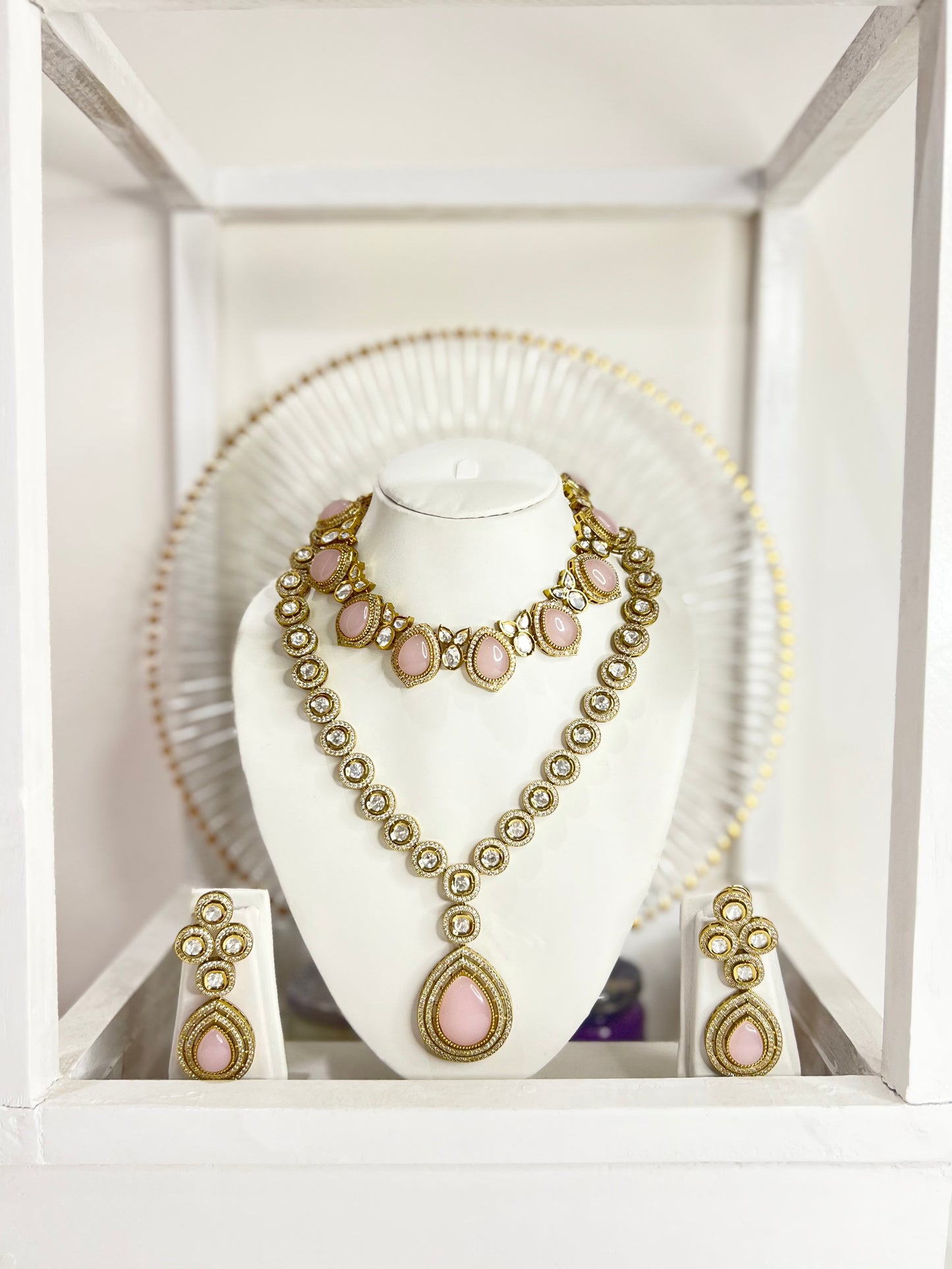 Reign Polki Set with Earrings (Pink)