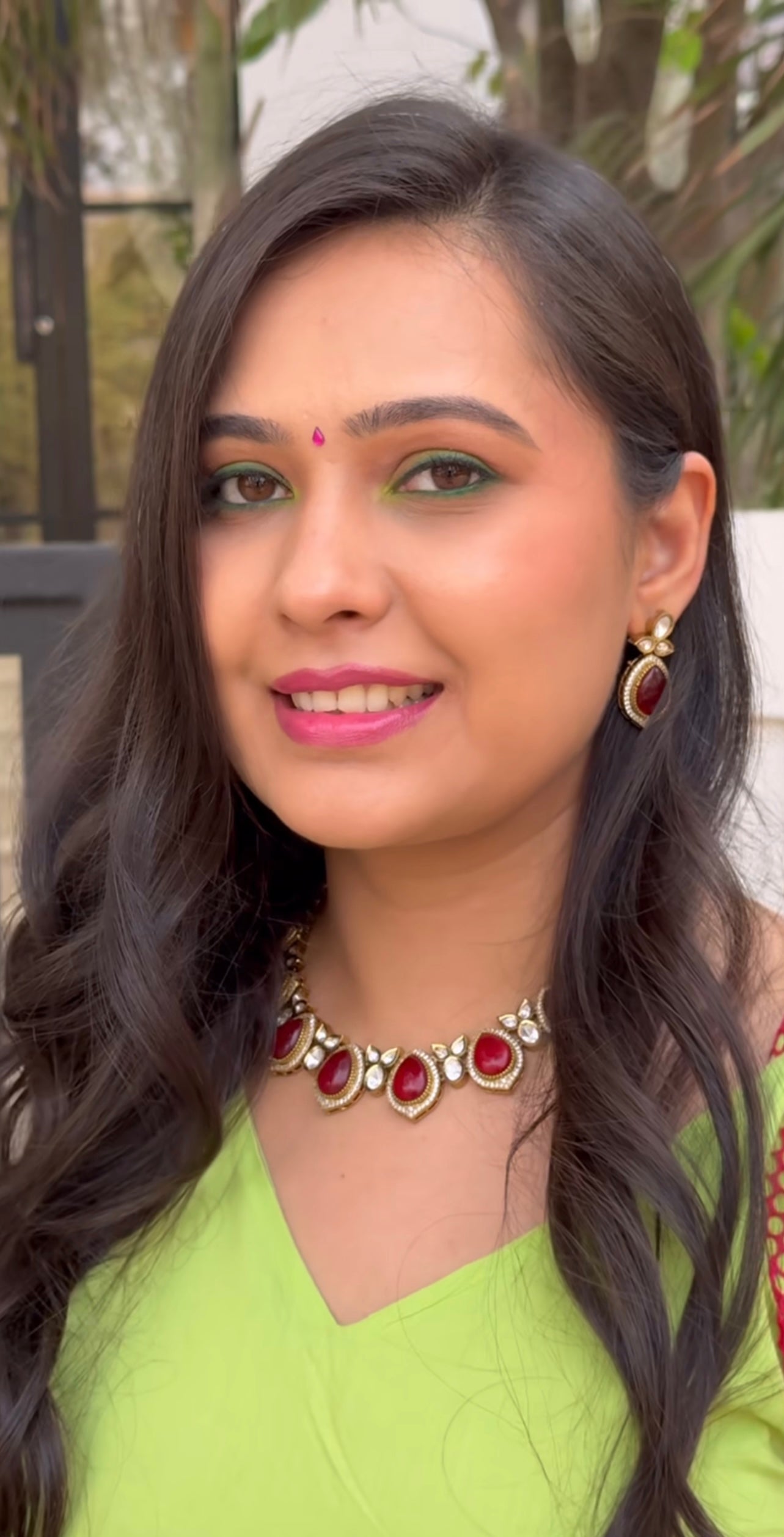 Magnate Polki Necklace Set with Earrings (Red)