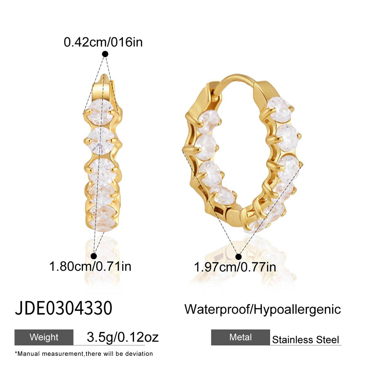 Serena gold crystal zigzag hoop earrings, size and dimensions