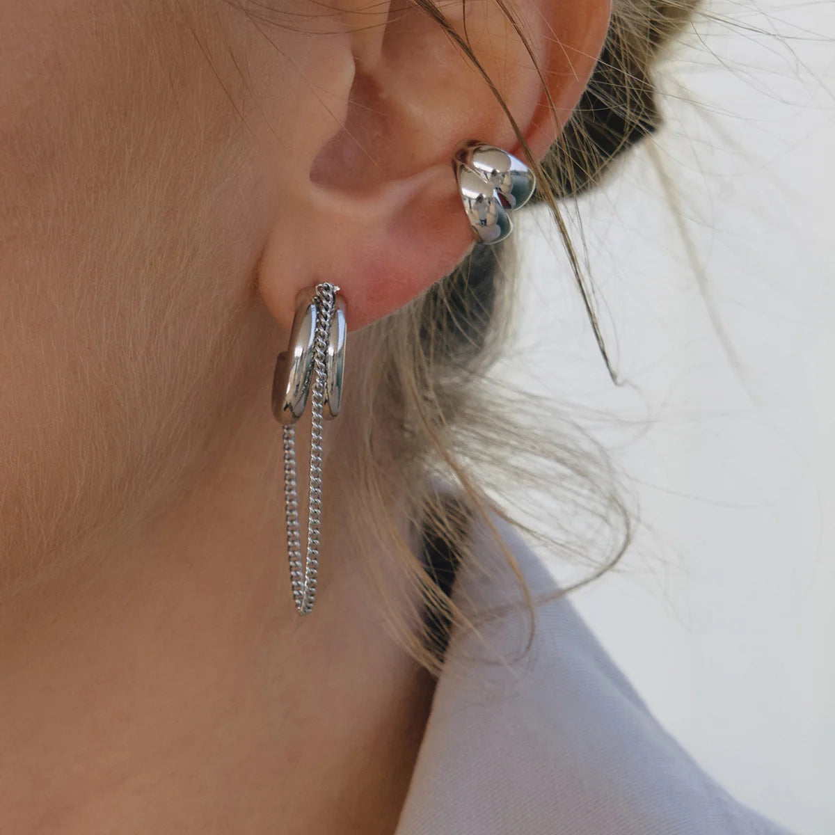 Silver Baddie Ear Cuff Earrings