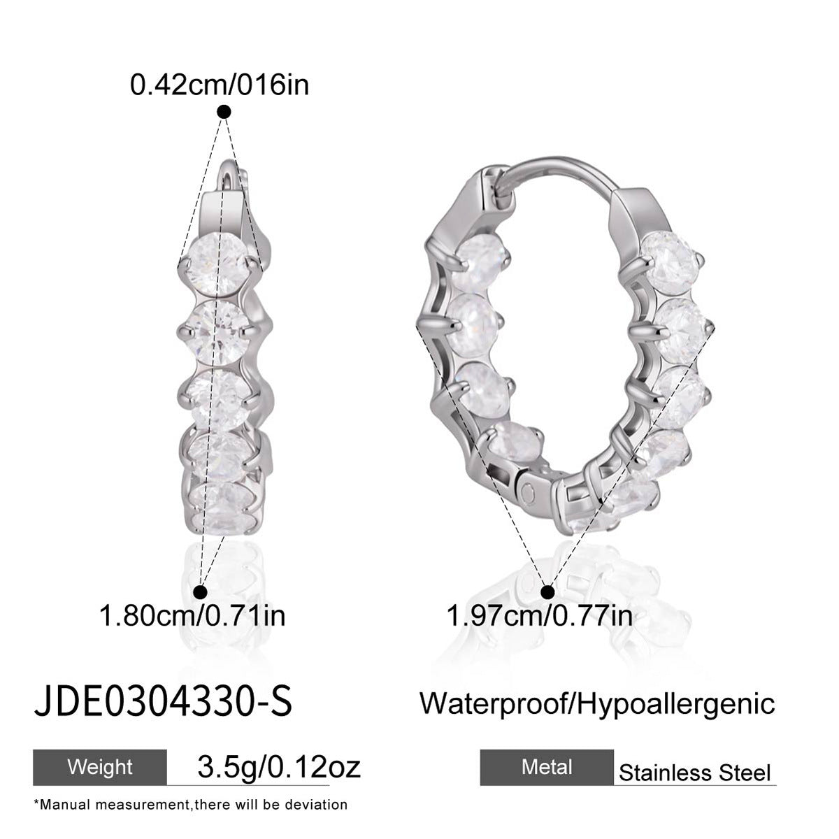 Serena silver crystal zigzag hoop earrings, size and dimensions