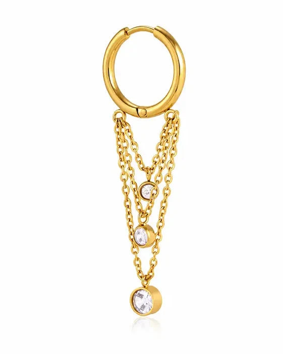 Laurel gold huggie earrings with cascading chains and crystal drops
