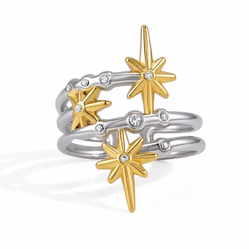 Orla two-tone silver and gold star wrap ring