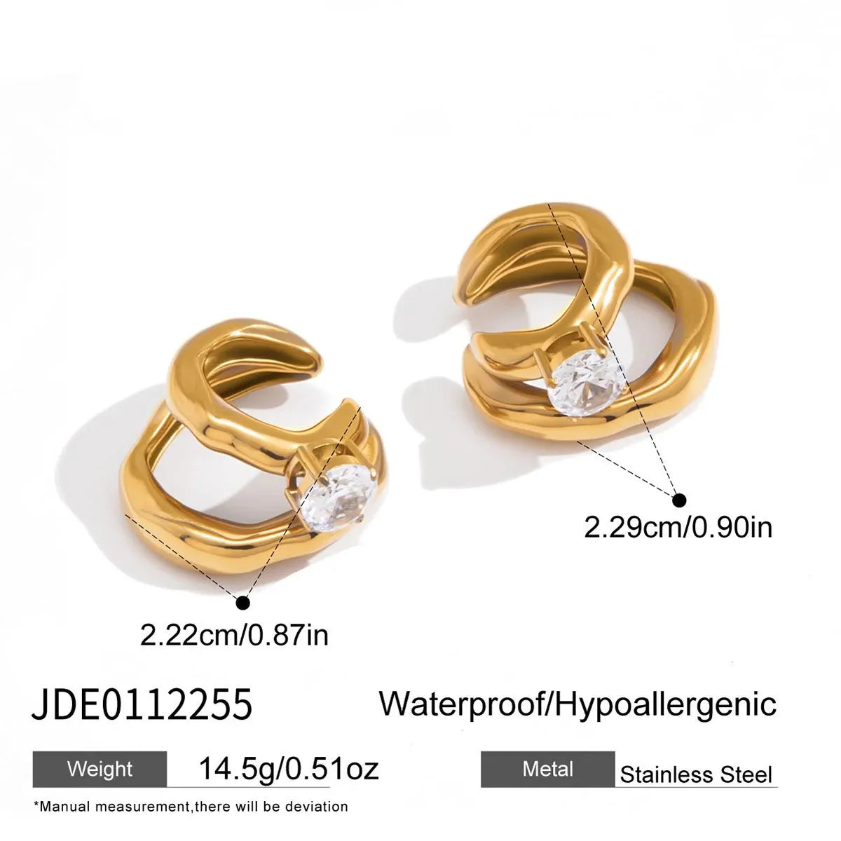Chunky Studded Ear Cuff Earrings (Gold)