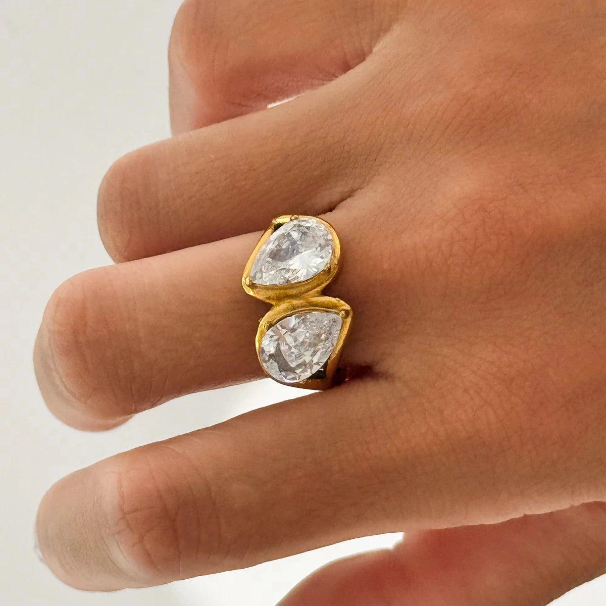 Juliet gold toi-et-moi ring with two pear cut stones, view 3
