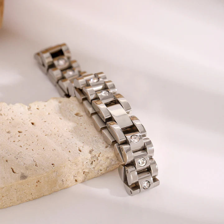 Gracious Studded Watch strap Bracelet (Silver)