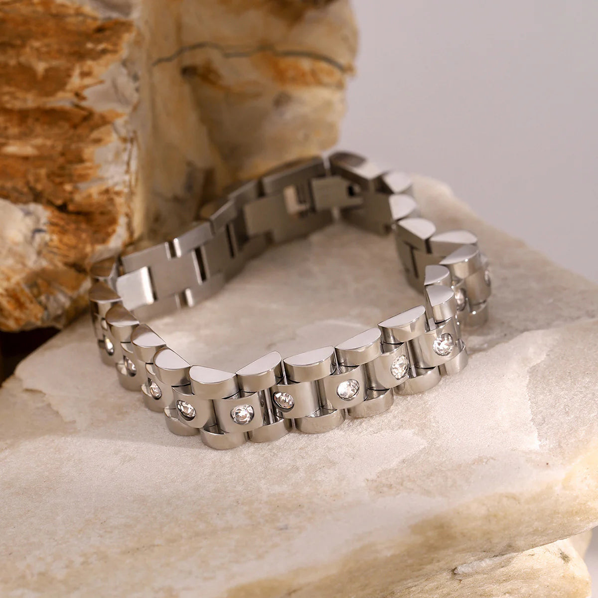 Gracious Studded Watch strap Bracelet (Silver)