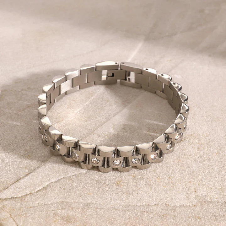 Gracious Studded Watch strap Bracelet (Silver)