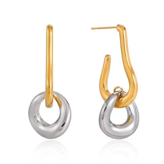Petra two tone earrings with gold hook and silver loop drop