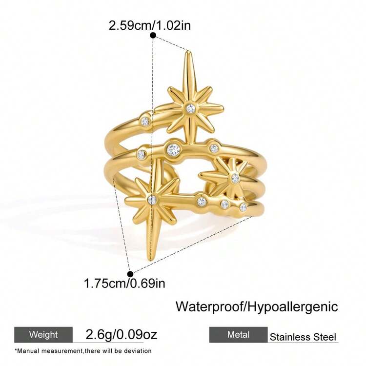 Astra gold layered wrap ring with starburst points, view 4