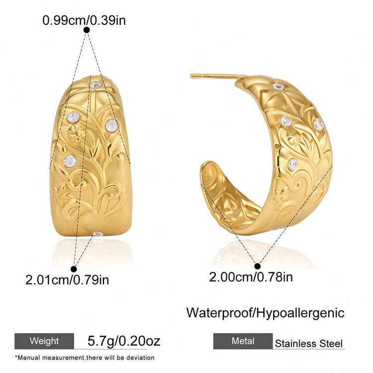 Blair chunky engraved gold half hoop earrings, size and dimensions