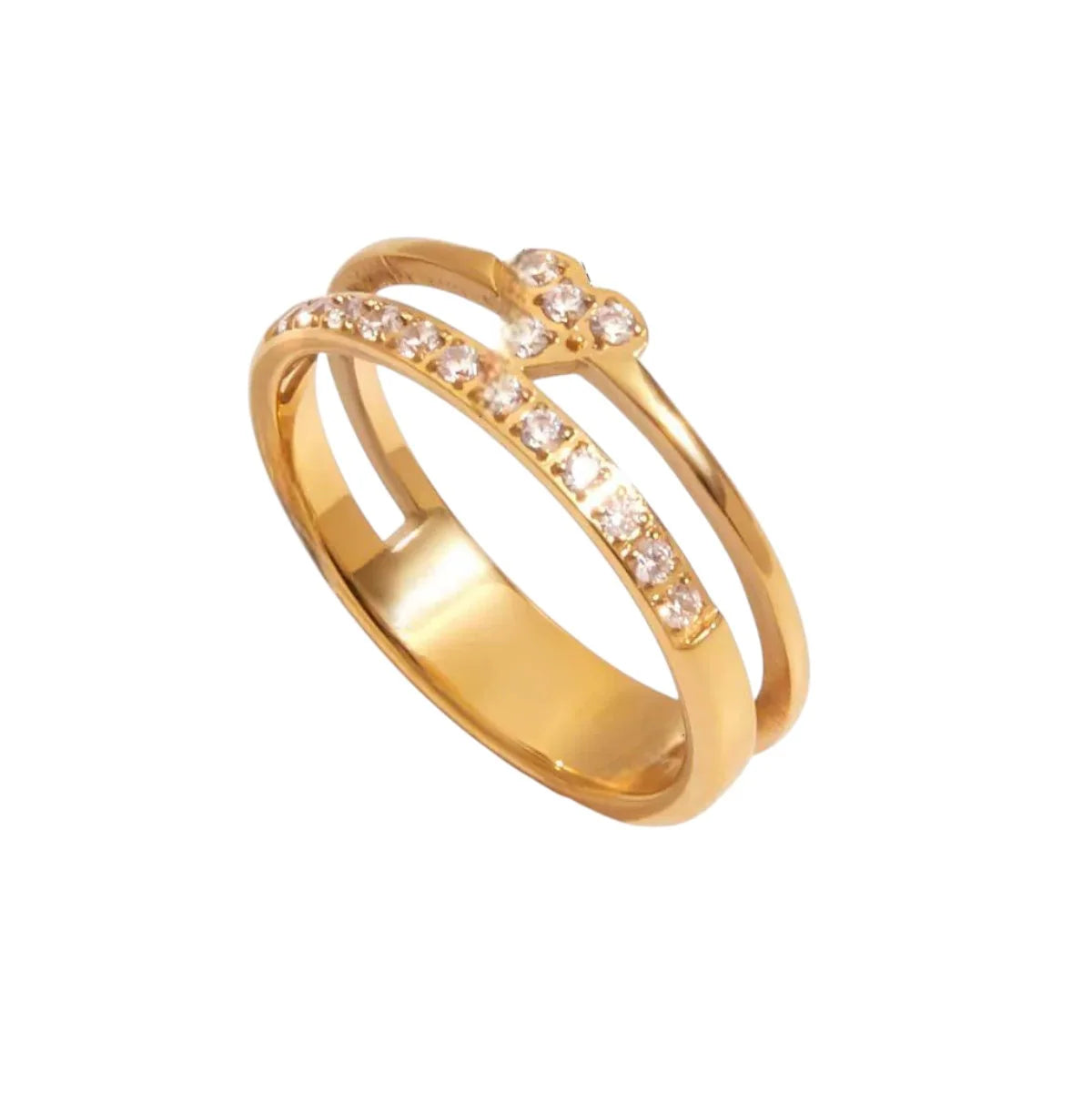 Annabel gold double band ring with a pave heart
