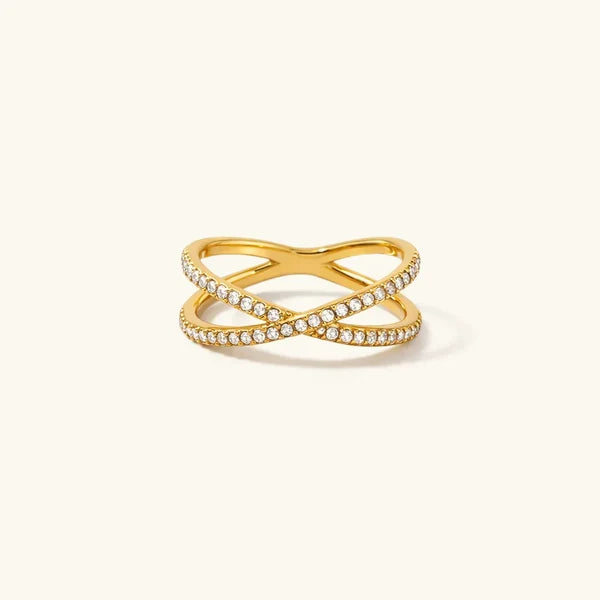 Abigail slim gold double criss cross pave ring