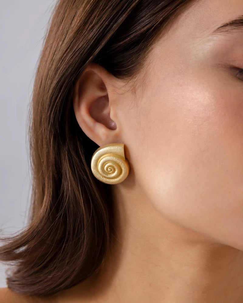 Celia gold spiral seashell stud earrings, view 4