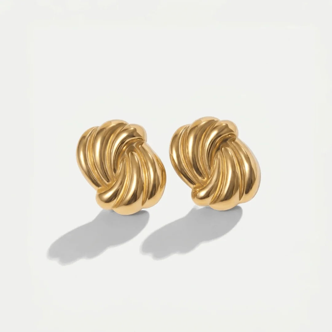 Martha chunky gold knot stud earrings, view 3