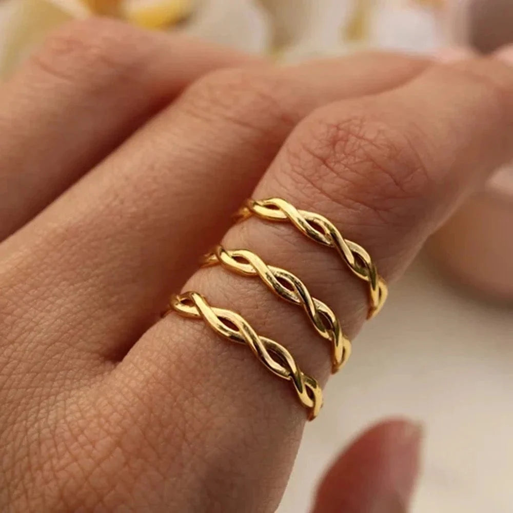 Bridget slim braided twist gold band ring, view 4