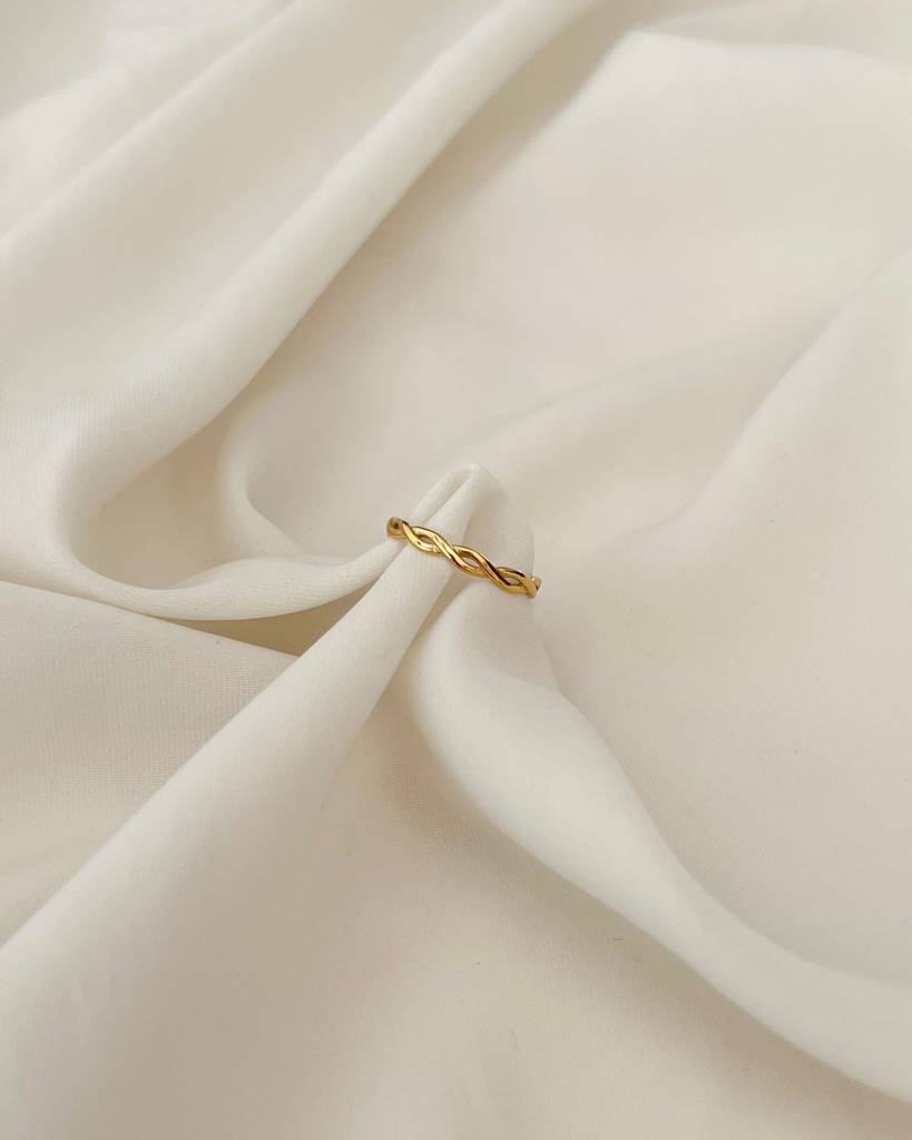 Bridget slim braided twist gold band ring, view 3