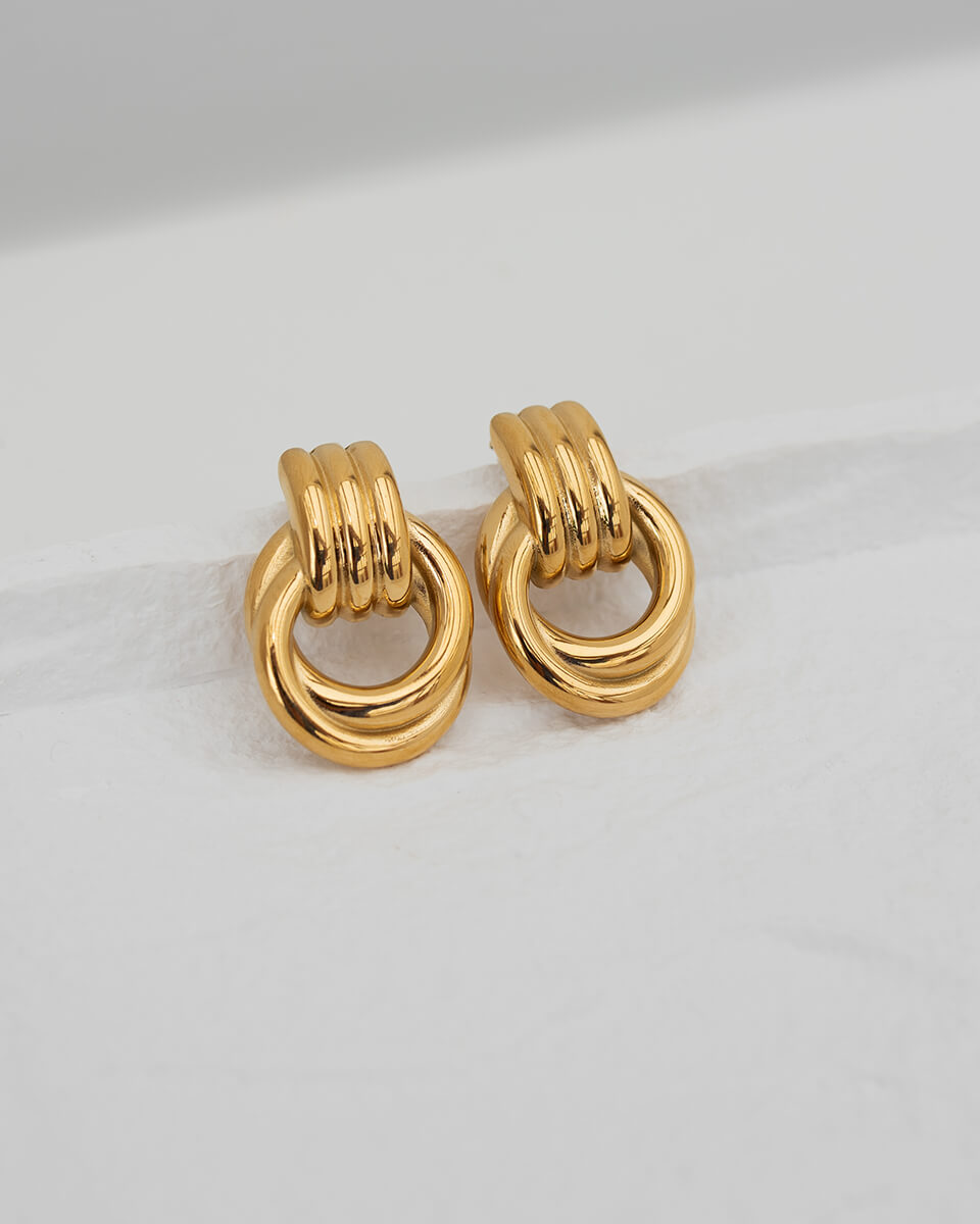 Allegra ribbed knot door knocker earrings, view 8