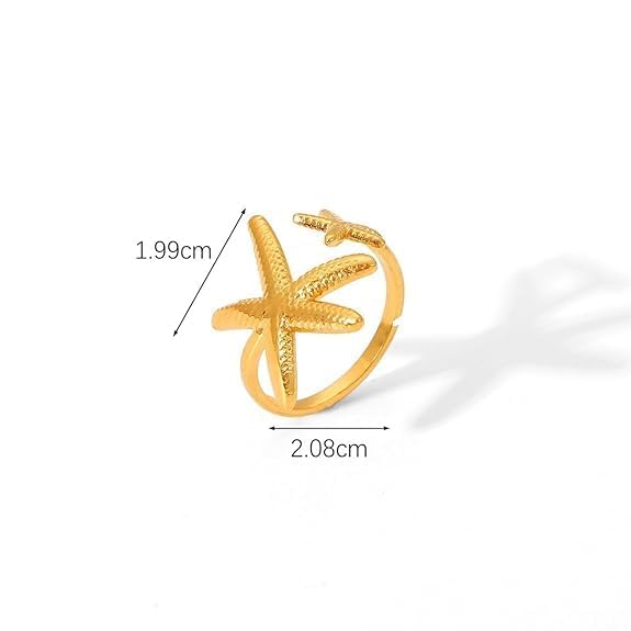 Stella gold open ring with a large textured starfish, view 4