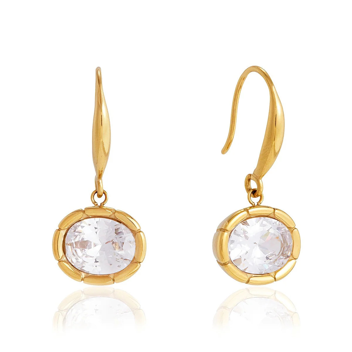 Vivienne gold hook earrings with framed oval crystal