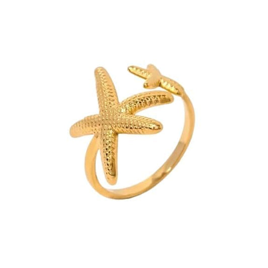 Stella gold open ring with a large textured starfish