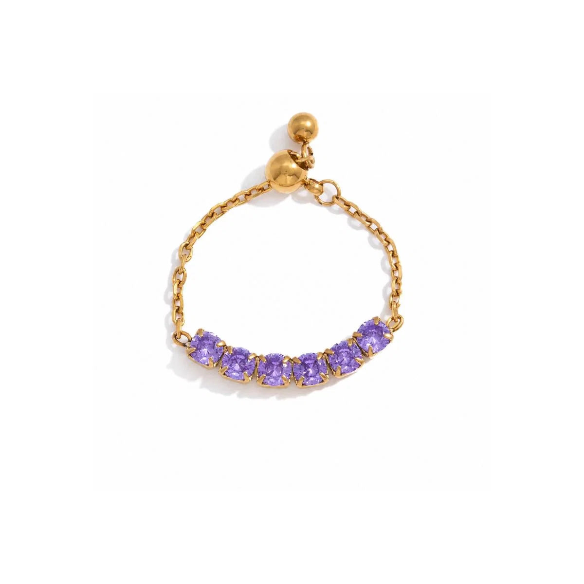Violet gold chain ring with a row of purple stones
