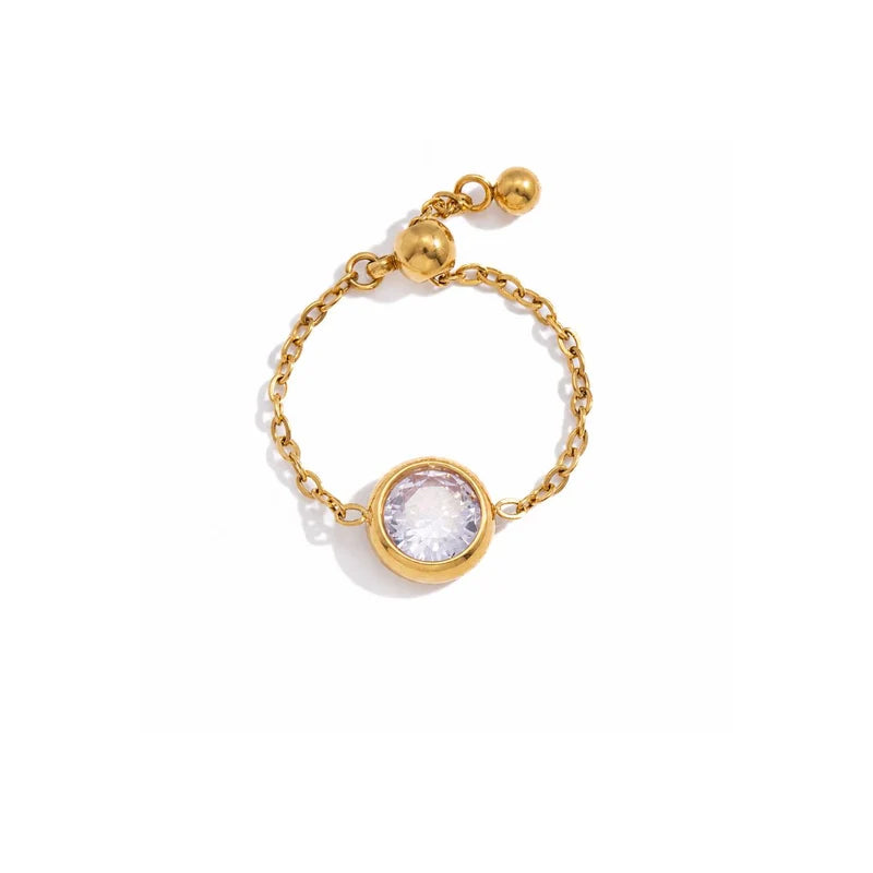 Mae gold chain ring with a round solitaire stone
