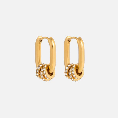 Mirabel gold oval hoop earrings with pave crystal ring charms