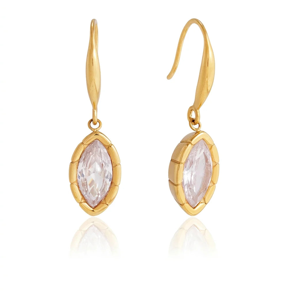 Vivienne gold hook earrings with framed marquise crystal