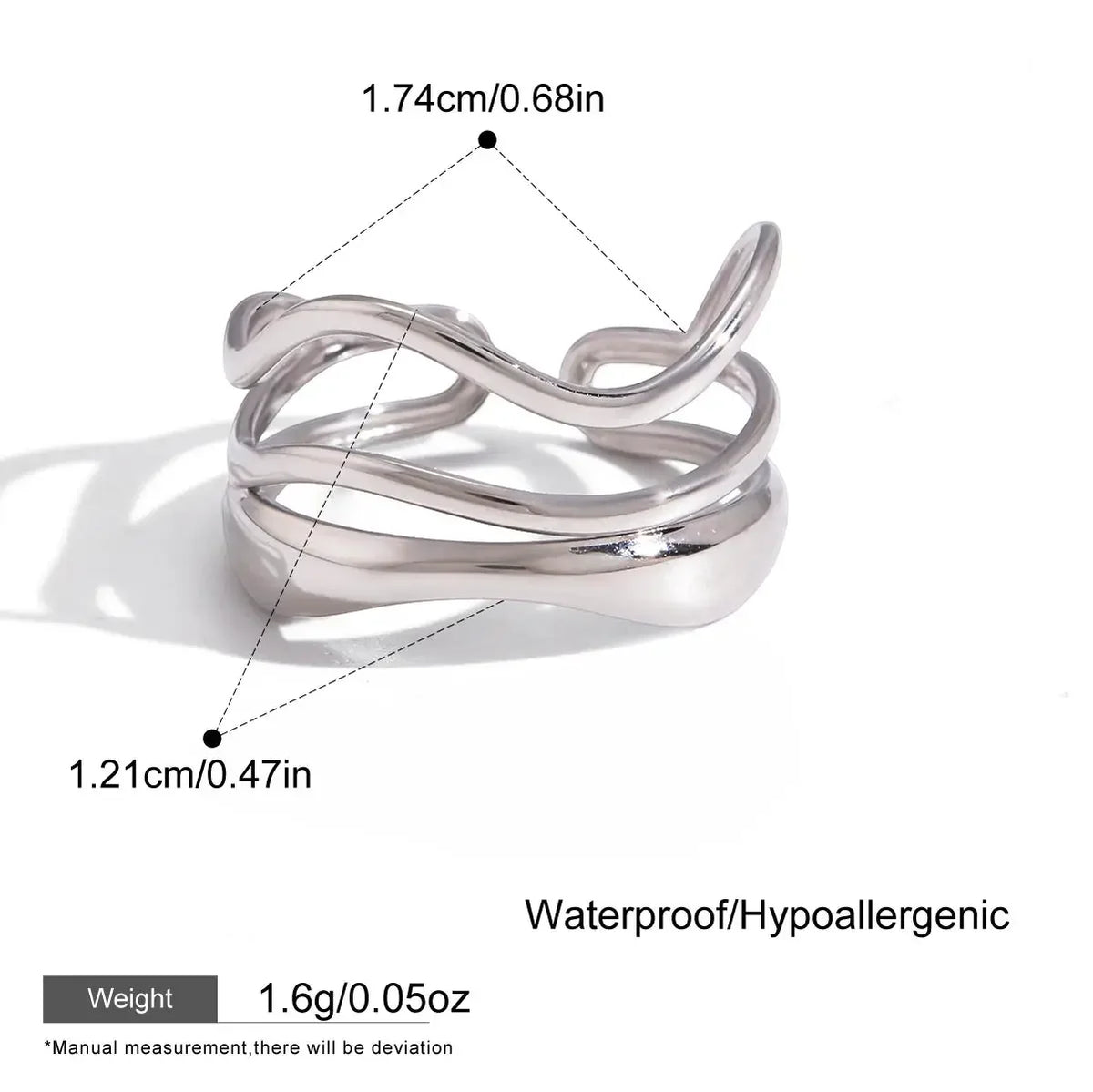 Wren silver wavy multi line ring, view 2