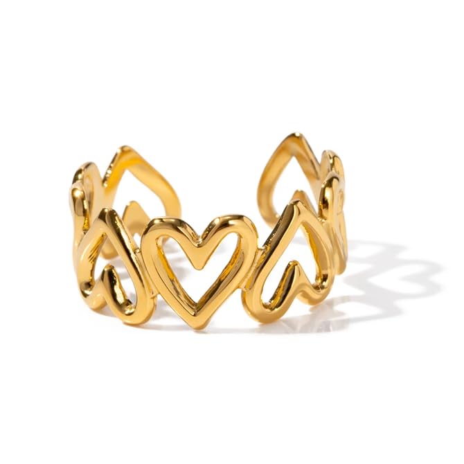Mabel gold band ring with open cut-out hearts