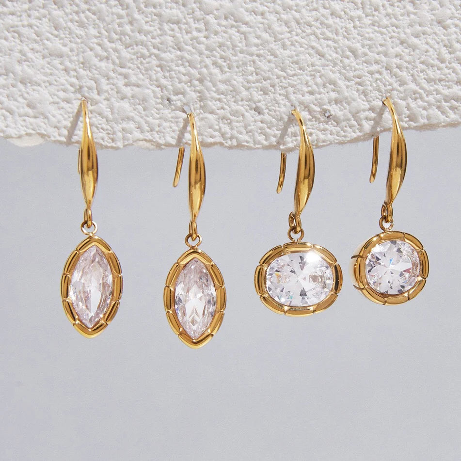 Vivienne gold hook earrings with framed crystals