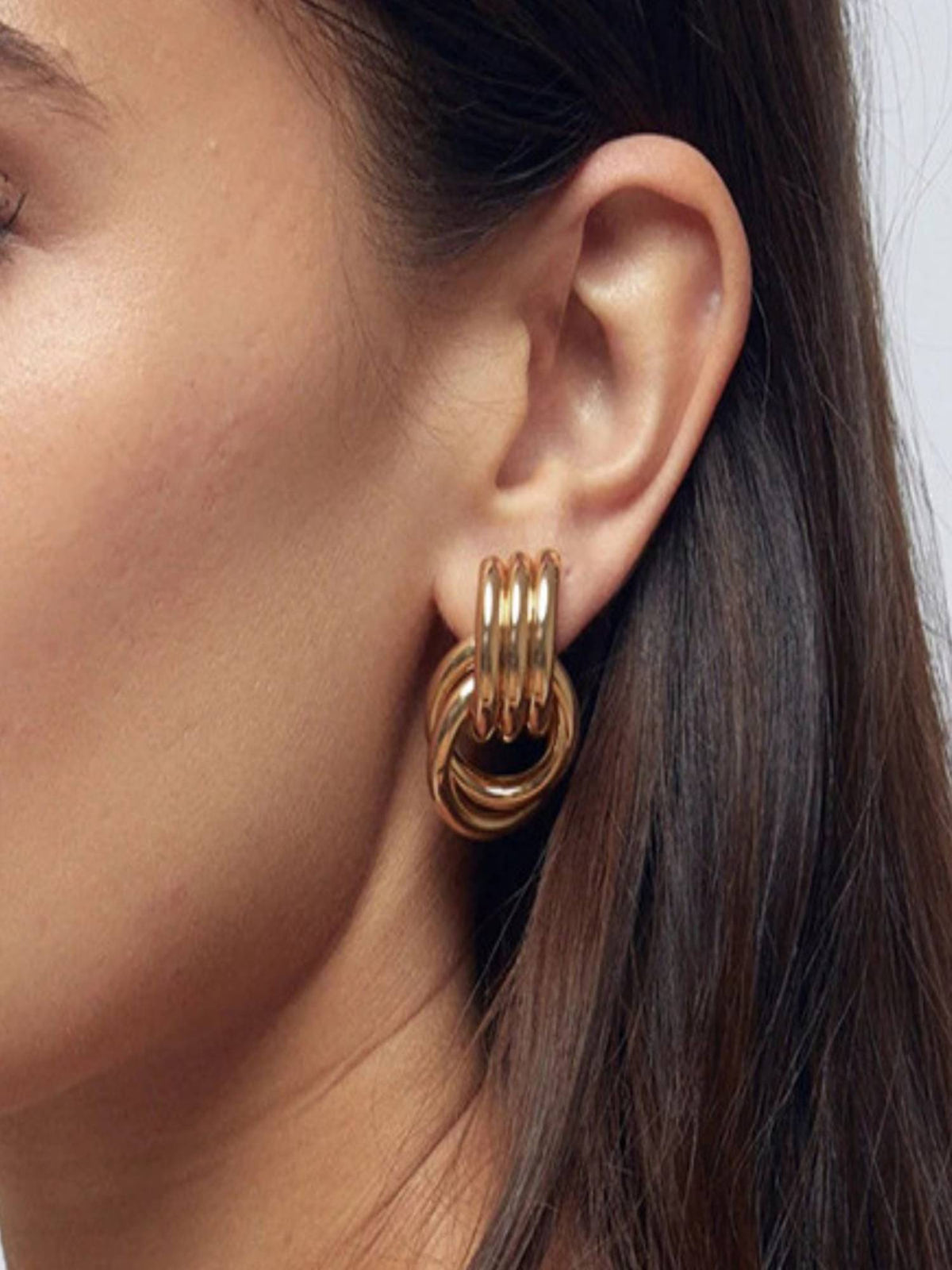 Allegra ribbed knot door knocker earrings, view 2