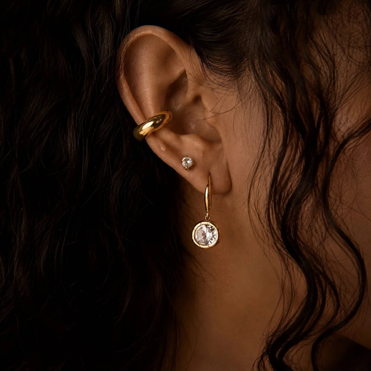 Vivienne gold hook earrings with framed crystals